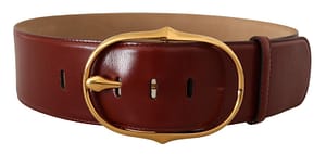 Dolce & Gabbana Maroon Leather Gold Metal Oval Buckle Belt