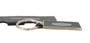 Green Dauphine Leather Silver Logo Keyring Keychain