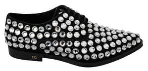 Dolce & Gabbana Black Suede Crystal Strass Derby Shoes