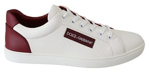Dolce & Gabbana White Bordeaux Leather Low Top Shoes Sneakers