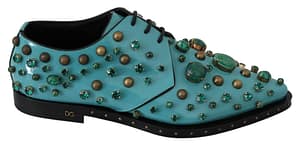 Dolce & Gabbana Blue Leather Crystal Dress Broque Shoes