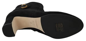 Black Suede Mid Calf Boots Zipper Shoes