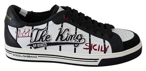 Dolce & Gabbana White Black Leather THE KING Mens Sneakers Shoes