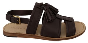 Dolce & Gabbana Brown Leather Gold Buckle Sandals Shoes