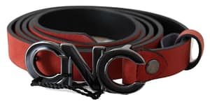 Costume National Red Black Leather Black Logo Buckle Blood Belt