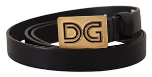 Dolce & Gabbana Black Leather Gold DG Logo Buckle Belt