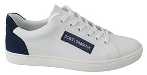 Dolce & Gabbana White Blue Leather Low Top Shoes Sneakers