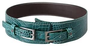 Blue Green Genuine Leather Faux Crocodile Buckle Belt