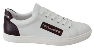 Dolce & Gabbana White Bordeaux Leather Low Top Shoes Sneakers