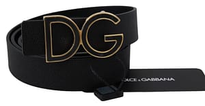 Black Leather DG Logo Buckle Cintura Belt
