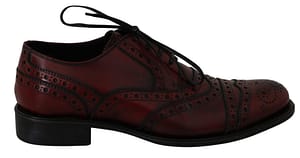 Dolce & Gabbana Red Bordeaux Leather Wingtip Oxford Shoes