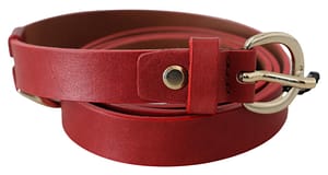 Red Genuine Leather Silver Logo Buckle Belt