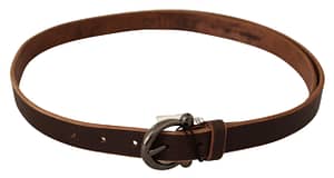 Brown Leather Logo Design Round Buckle Waist Belt