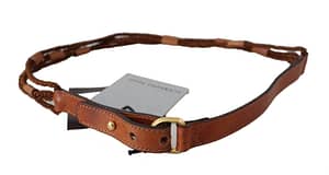 Brown Leather Braided Rope Gold Buckle Belt