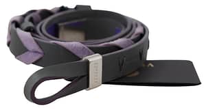 Versace Black Purple Leather Metal Buckle Belt