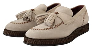 Cream Suede Leather Casual Espadrille Shoes