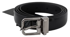 Dolce & Gabbana Black Leather Silver Buckle Cintura Belt