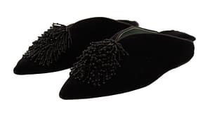 PAOLA D'ARCANO Black Suede Leather Embellished Slip On Shoes