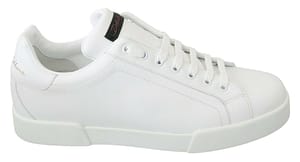 Dolce & Gabbana White Leather Logo Badge Casual Sneakers