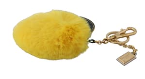 Yellow Leather Fur Gold Clasp Keyring Women Keychain