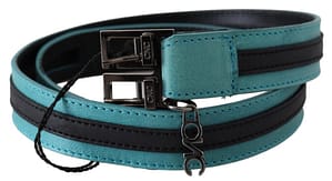 Blue Green Leather Logo Buckle Belt