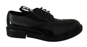Dolce & Gabbana Derby Black Calfskin Branded Strap Formal Shoes