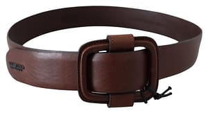 Ermanno Scervino Brown Genuine Leather Solid Design Logo Buckle Belt