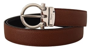 Salvatore Ferragamo Radica Brown and Black Calf Leather Reversible Belt