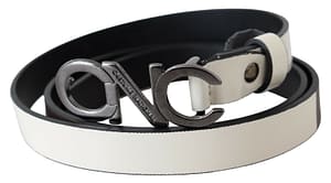 Belt Mettalic Gray Leather Logo Belt