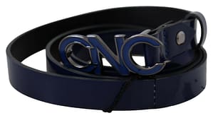 Costume National Blue Leather Logo Skinny Fashion Belt