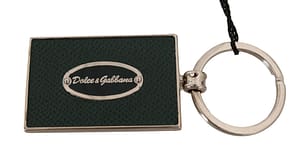 Dolce & Gabbana Green Dauphine Leather Silver Logo Keyring Keychain