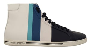 Dolce & Gabbana Blue White Leather High Top Sneakers