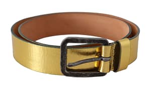 John Galliano Gold Genuine Leather Rustic Silver Buckle Waist Belt