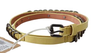 Yellow leather luxury slim buckle fancy belt