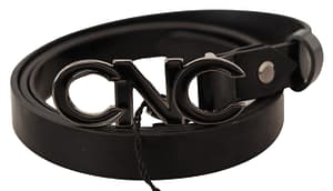 Costume National Black Leather Letter Logo Buckle Belt
