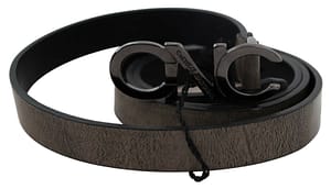 Dark Brown Leather Letter Logo Buckle Belt