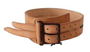 Scervino Street Brown Leather Studded Wide Buckle Waist Belt