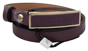 GF Ferre Gold Logo Buckle Waist Leather Skinny Belt