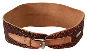 Scervino Street Brown Wide Leather Embroidered Design Logo Belt
