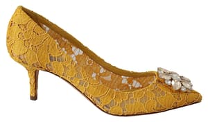 Dolce & Gabbana Yellow Taormina Lace Crystals Pump Shoes