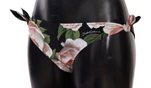 Black Roses Print Swimsuit Bikini Bottom Swimwear