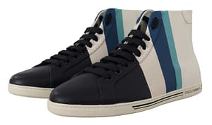 Blue White Leather High Top Sneakers