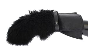 Black Leather Sheepskin Shearling Fur Gloves