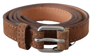 Ermanno Scervino Brown Leather Slim Silver Buckle Waist Belt