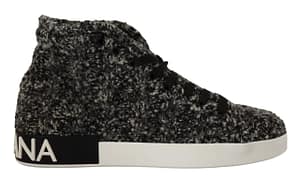 Dolce & Gabbana Black White Wool Cotton High Top Sneakers