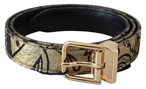 Dolce & gabbana gold black jacquard gold tone buckle belt