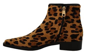 Brown Black Leopard Leather Cowboy Boots Shoes