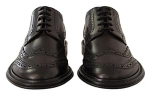 Black Wingtip Leather Lace Up Derby Shoes