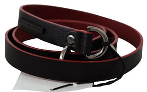 Costume National Black Red Skinny Leather Logo Belt