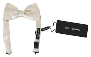 Dolce & Gabbana White 100% Silk Adjustable Neck Papillon Bow Tie